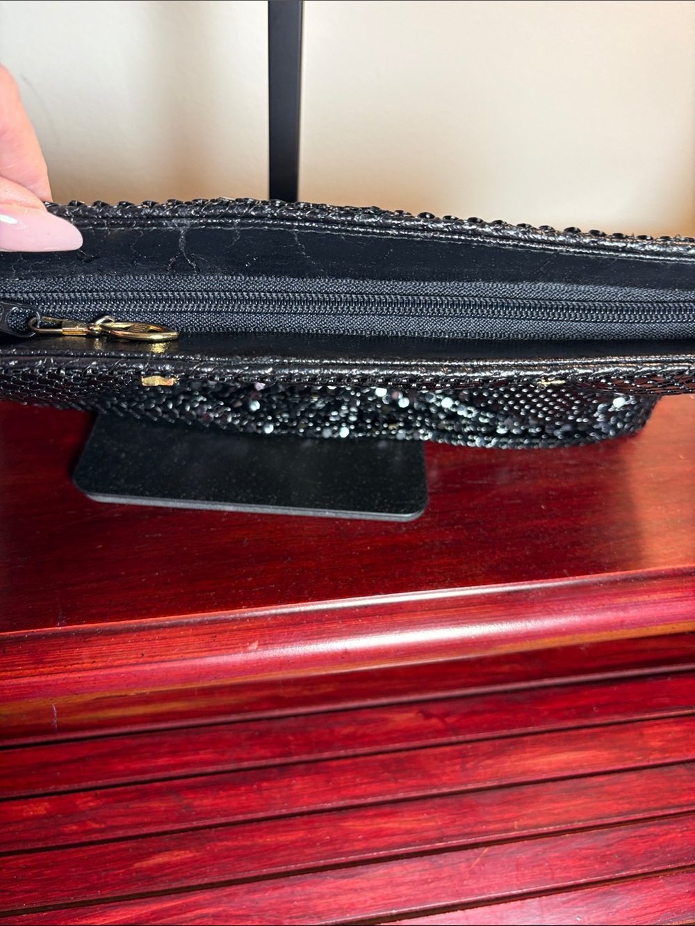 Women's Black Sequin clutch/crossbody with Gold Handles - Picture 4 of 5